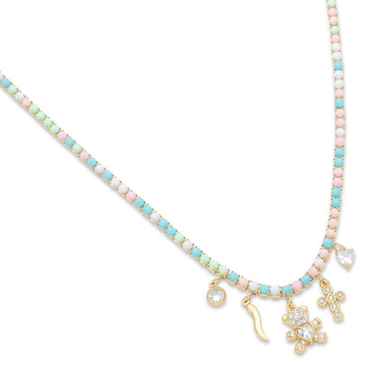 Collana Tennis Pietre Colorate e Charms