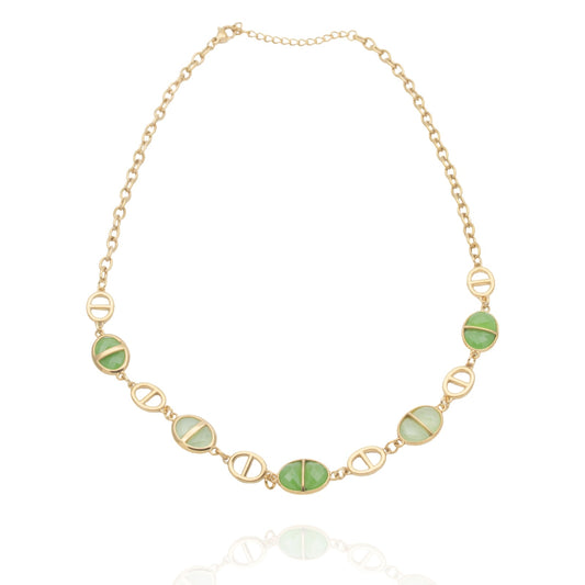 Collana Traversino Dorata e Cristalli Verdi