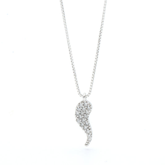 Collana in Oro Bianco con Corno Portafortuna
