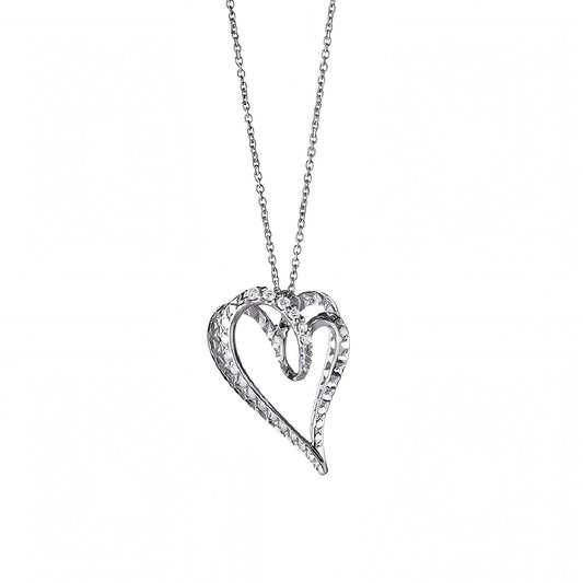 Collana in Oro Bianco con Pendente Cuore e Diamanti