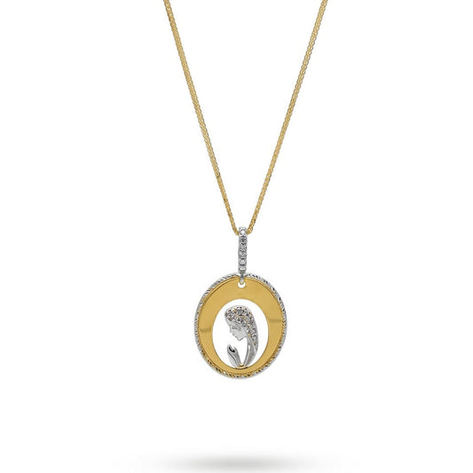 Collana in Oro Bicolore 18 Carati con Pendente Madonnina e Pavé Luminoso