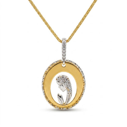 Collana in Oro Bicolore 18 Carati con Pendente Madonnina e Pavé Luminoso
