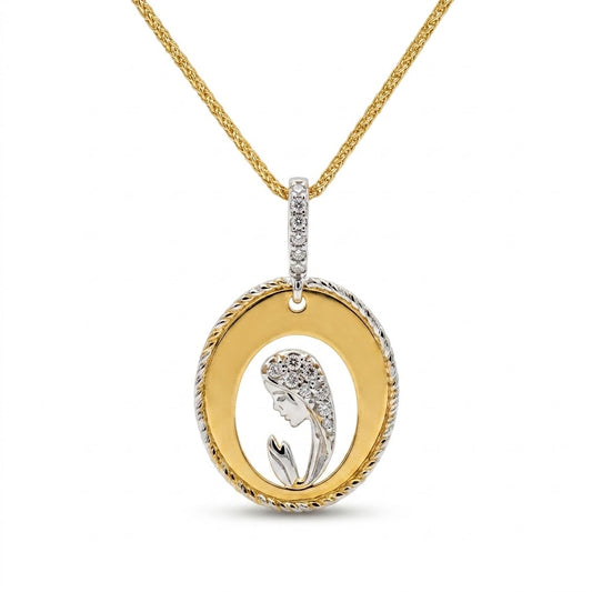 Collana in Oro Bicolore 18 Carati con Pendente Madonnina e Pavé Luminoso