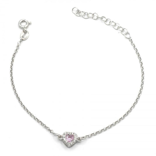 Bracciale in argento cuore in pietra rosa