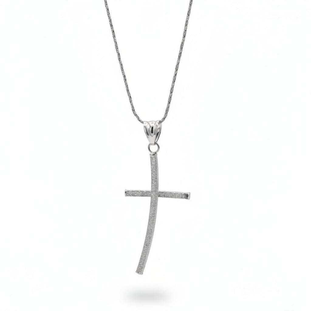 Collana con Croce Satinata in Oro Bianco Gioielli in Oro