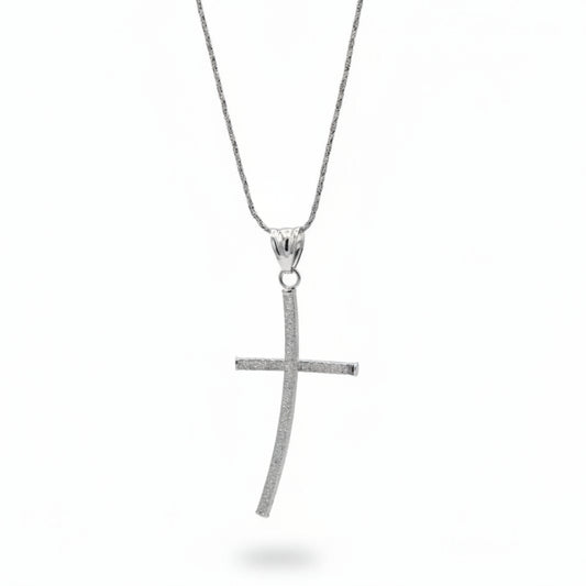 Collana con Croce Satinata in Oro Bianco Gioielli in Oro