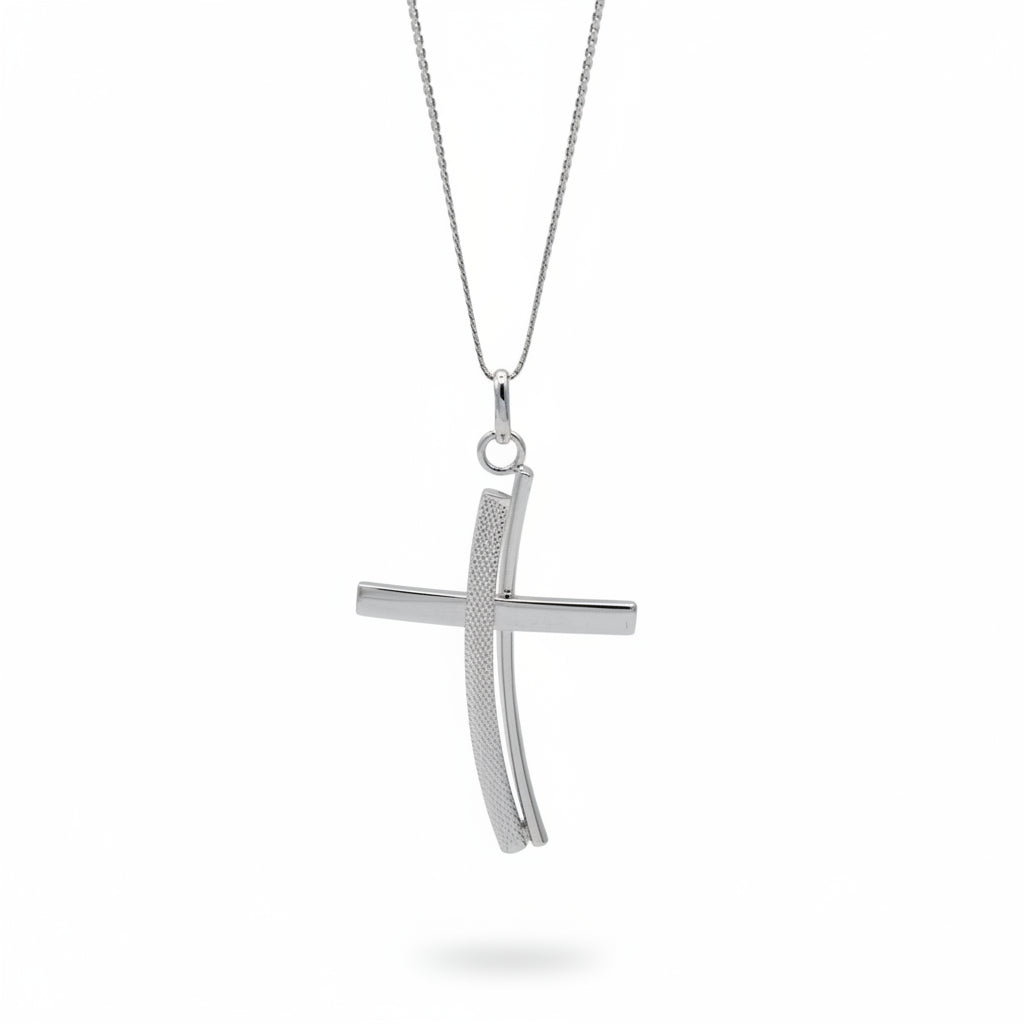 Collana con Croce Lucida e Satinata in Oro Bianco Gioielli in Oro