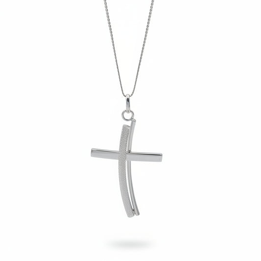 Collana con Croce Lucida e Satinata in Oro Bianco Gioielli in Oro
