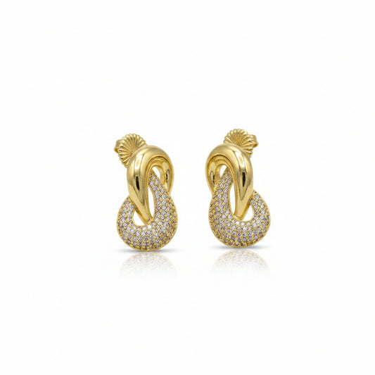 Orecchini Nodo Intrecciato Gold con Pavè di Zirconi Gaiè Bijoux