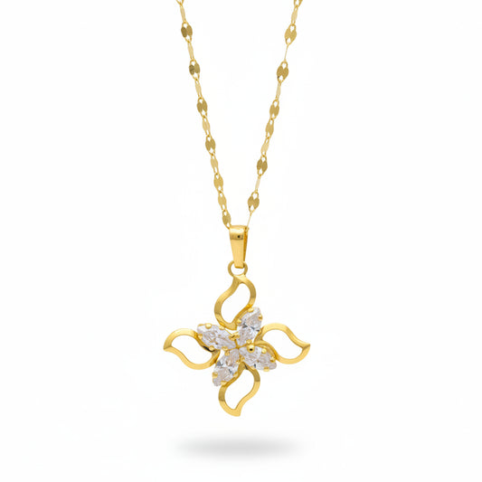 Collana Fiore in Oro Giallo e Cristalli Gioielli in Oro