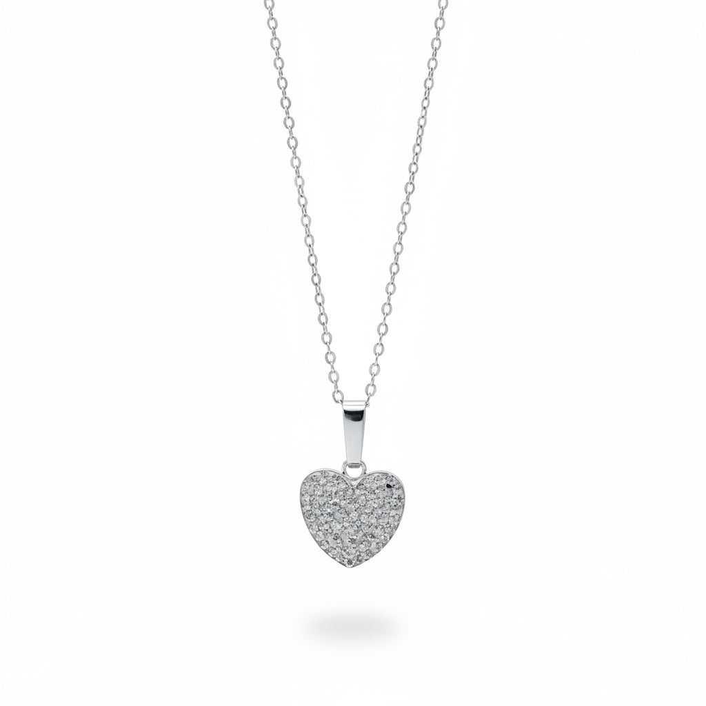Collana Cuore in Oro Bianco con Pavè di Zirconi Gioielli in Oro