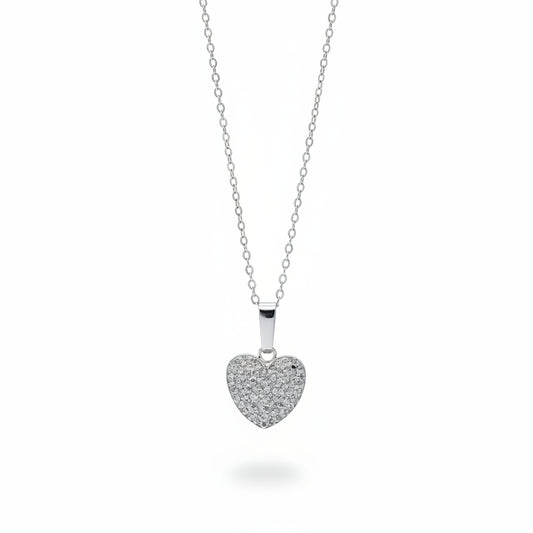 Collana Cuore in Oro Bianco con Pavè di Zirconi Gioielli in Oro