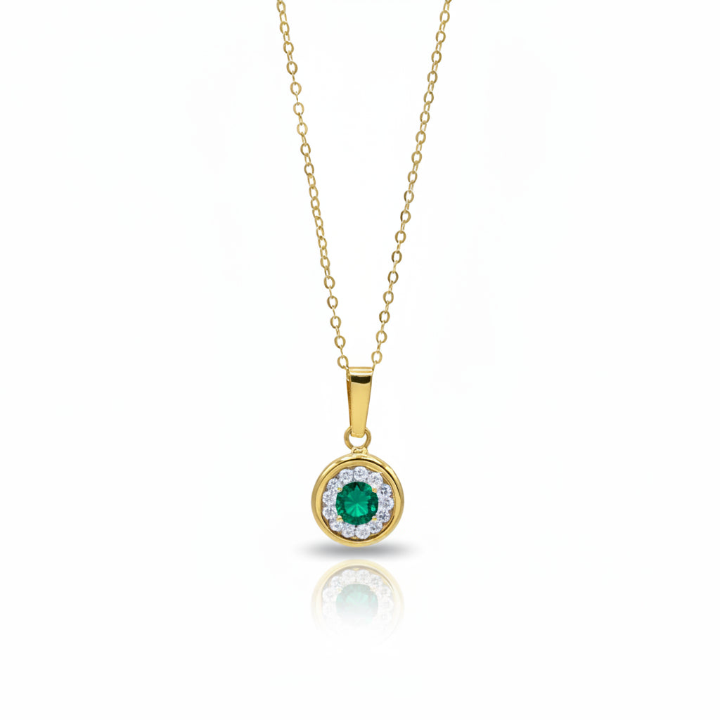 Collana Punto Luce in Oro Giallo e Gemma Verde con Zirconi Gioielli in Oro