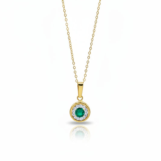 Collana Punto Luce in Oro Giallo e Gemma Verde con Zirconi Gioielli in Oro