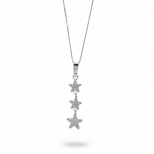 Collana Tris di Stelle in Oro Bianco con Pavè di Zirconi Gioielli in Oro