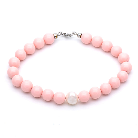 Bracciale in pietra dura rosa e perla naturale