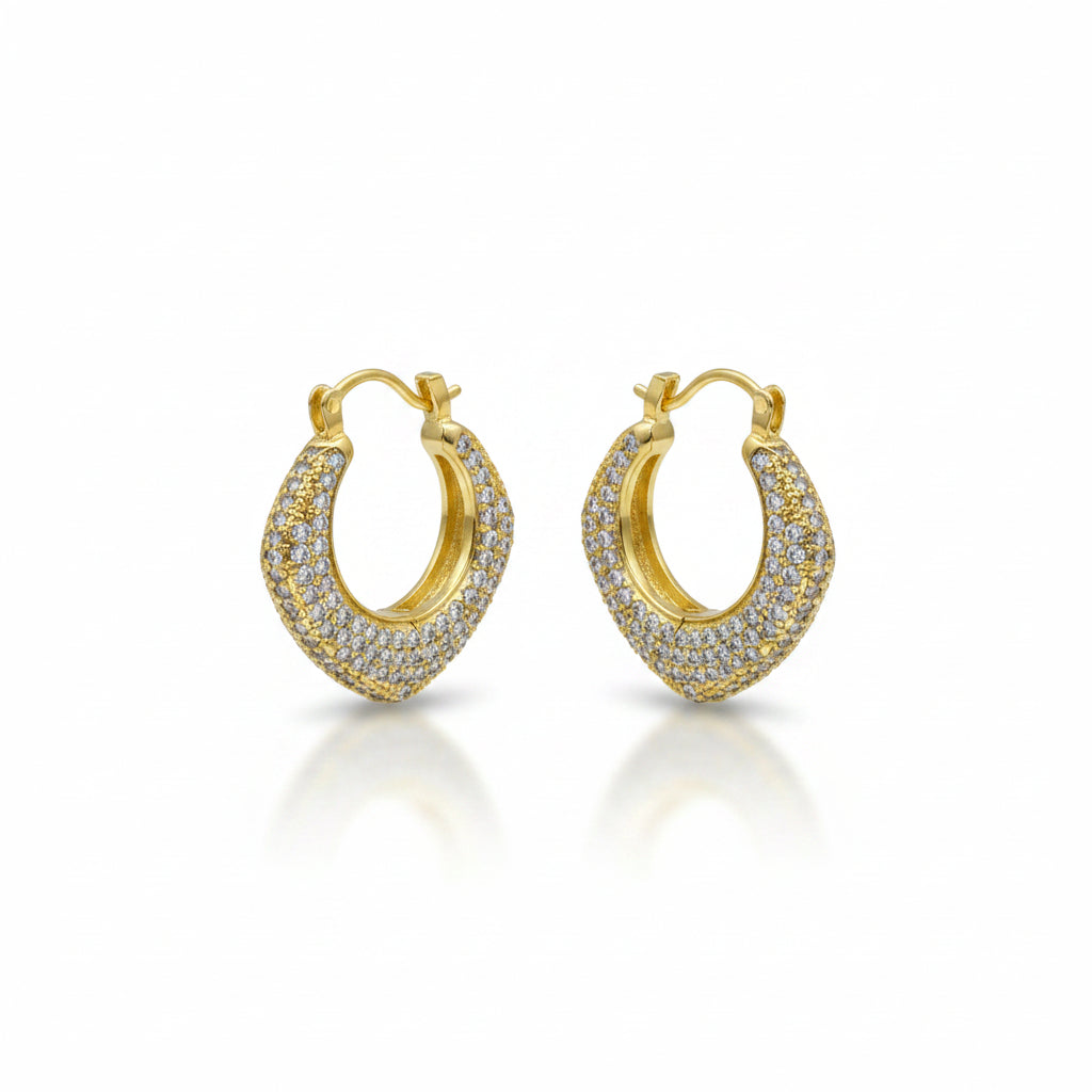 Orecchini Mezzaluna Bombata a Pavè Gold Gaiè Bijoux