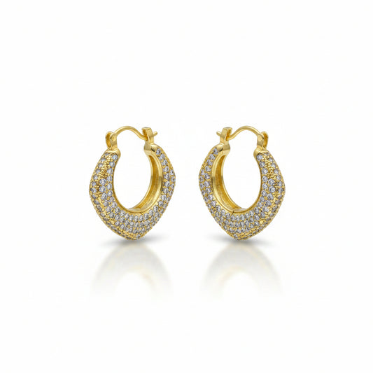 Orecchini Mezzaluna Bombata a Pavè Gold Gaiè Bijoux