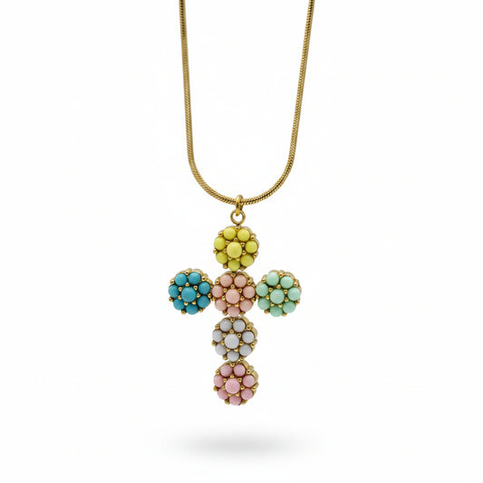 Collana Gold con Croce e Pietre Colorate Gaiè Bijoux