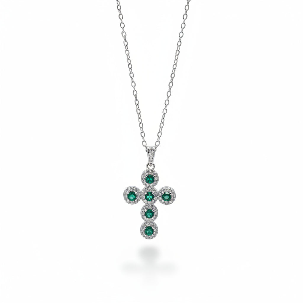 Collana Croce con Pietre Verdi e Zirconi Gaiè Bijoux