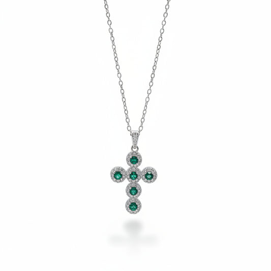 Collana Croce con Pietre Verdi e Zirconi Gaiè Bijoux