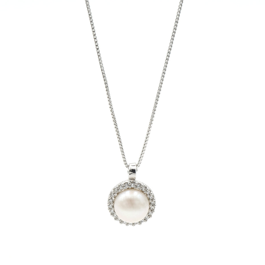 Collana in Argento con Perla Naturale e Zirconi