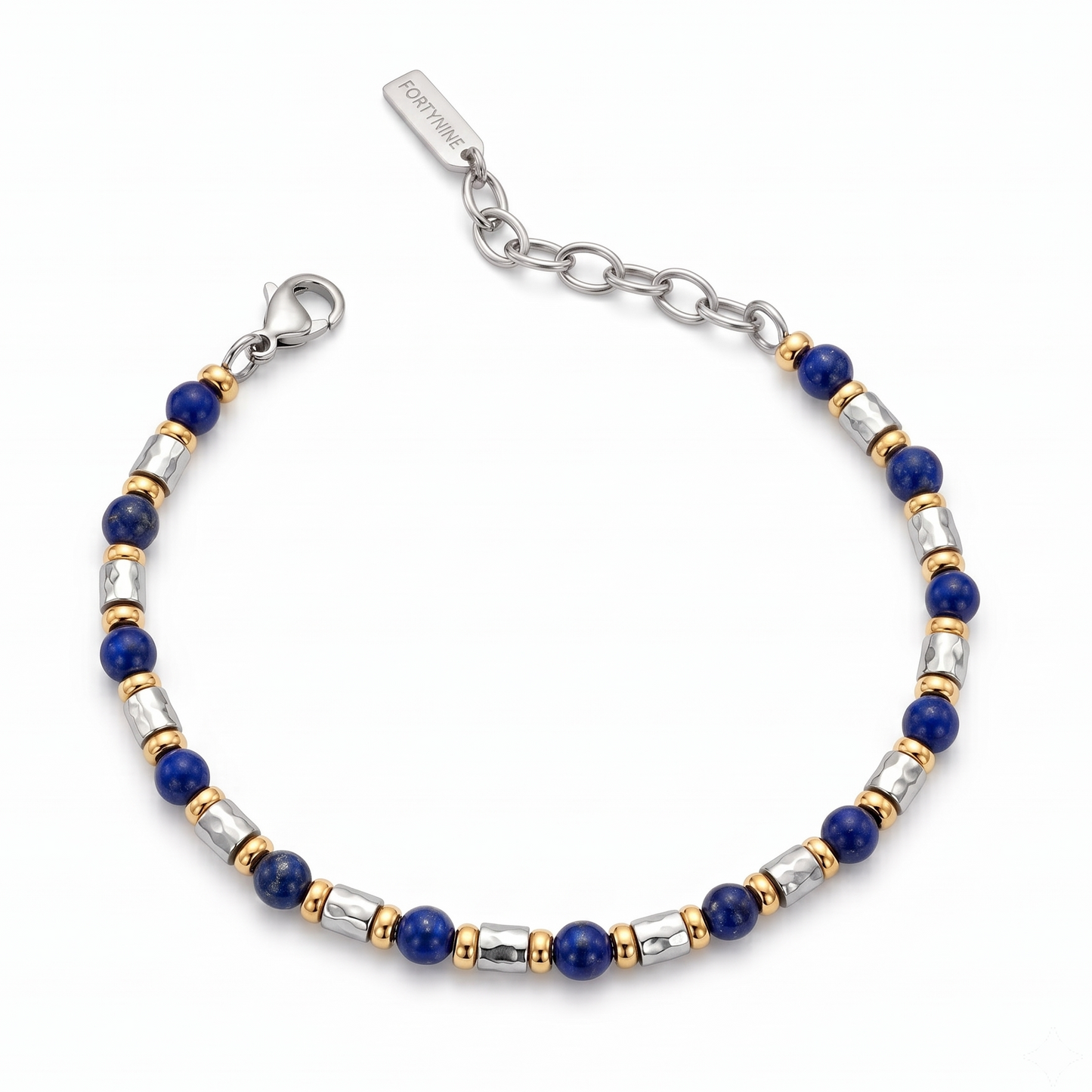 Bracciale Uomo Geometrico a Sfere Blu e Inserti Martellati