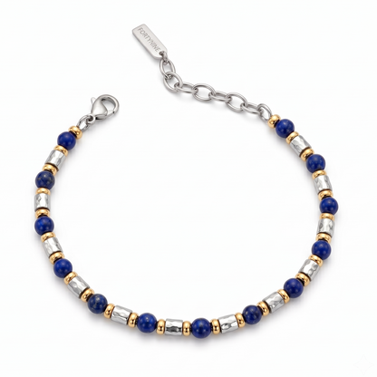 Bracciale Uomo Geometrico a Sfere Blu e Inserti Martellati