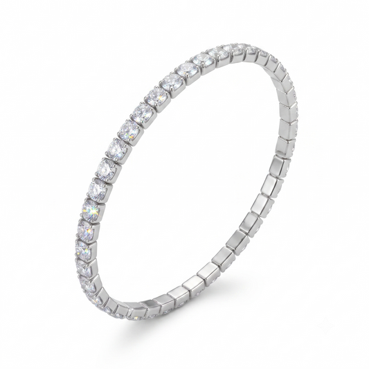 Bracciale Tennis Elastico color Argento con Strass Luminosi