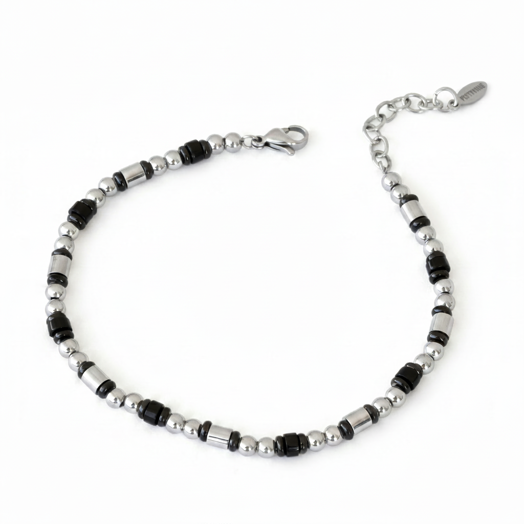 Bracciale da Uomo in Acciaio e Inserti Neri