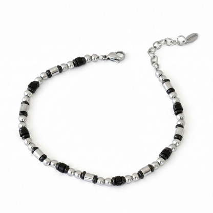 Bracciale da Uomo in Acciaio e Inserti Neri