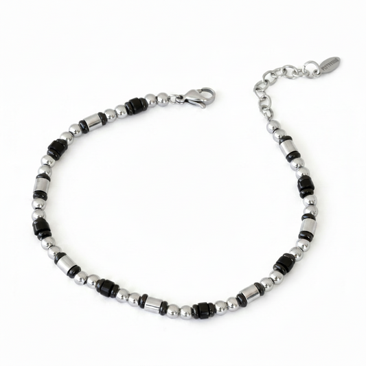 Bracciale da Uomo in Acciaio e Inserti Neri