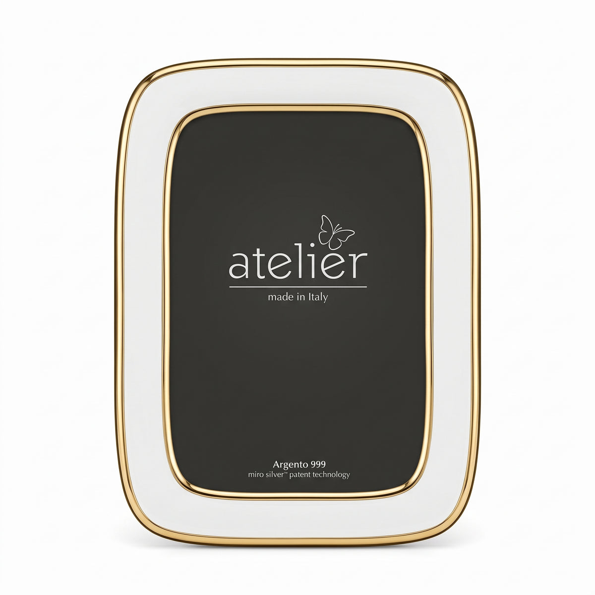 Portafoto Atelier in Argento Miro-Silver 999 Bianco e Dettagli Dorati 13x18 cm
