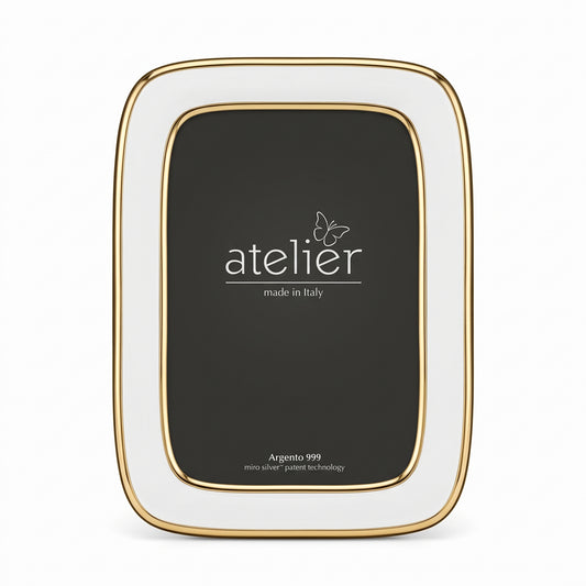 Portafoto Atelier in Argento Miro-Silver 999 Bianco e Dettagli Dorati 13x18 cm
