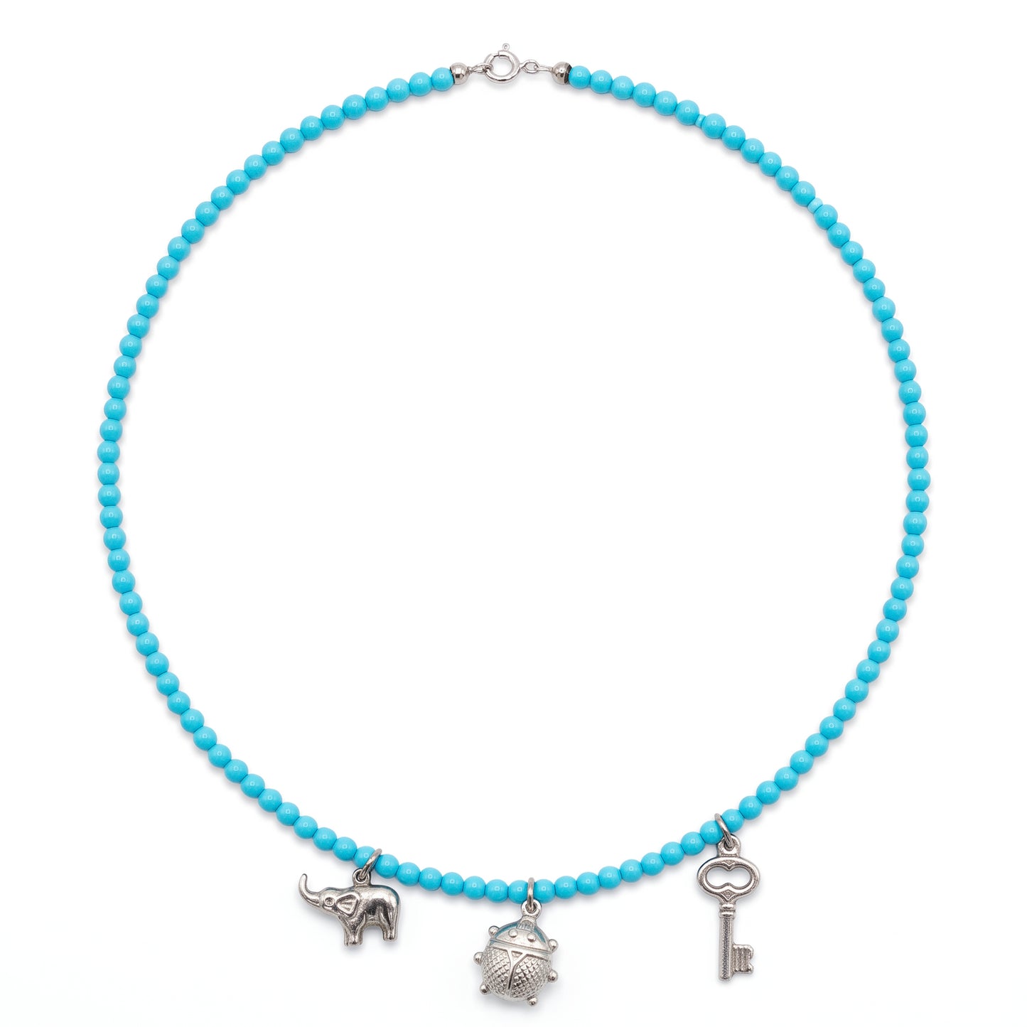 Collana in Sfere di Turchese con Pendenti Portafortuna in Argento 925