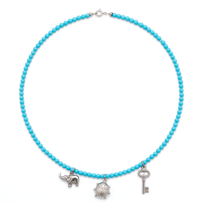 Collana in Sfere di Turchese con Pendenti Portafortuna in Argento 925