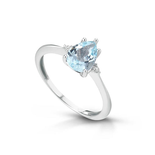 Kioto Anello Goccia in Oro bianco Diamanti e Topazio