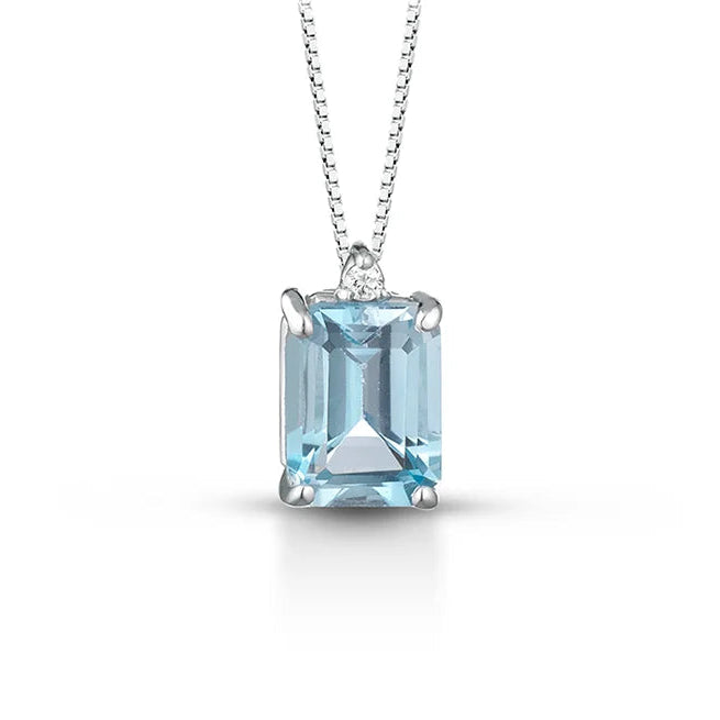 Kioto Collana in Oro Bianco Pendente Rettangolare Diamanti e Topazio