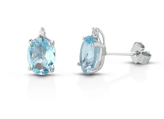 Kioto Orecchini Ovali in Oro Bianco Diamanti e Topazio