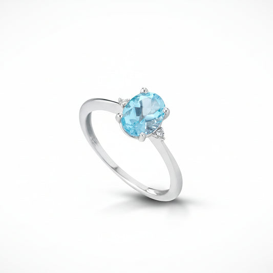 Kioto Anello  in Oro bianco Diamanti e Topazio Ovale