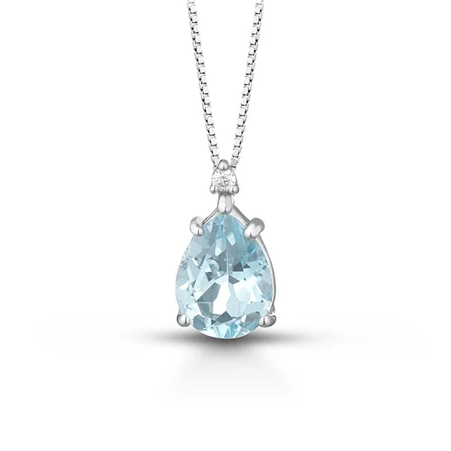 Kioto Collana Goccia in Oro Bianco Diamanti e Topazio