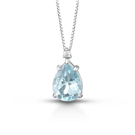 Kioto Collana Goccia in Oro Bianco Diamanti e Topazio