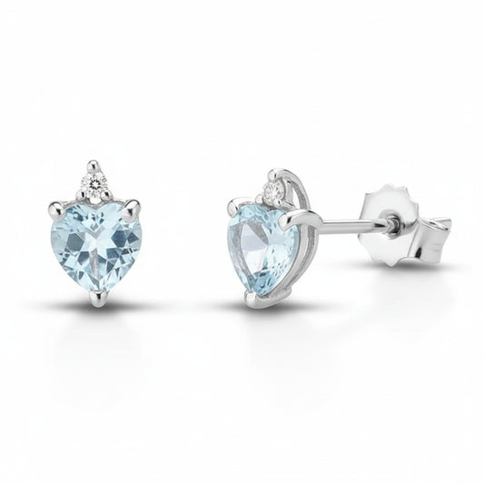 Orecchini Cuore Kioto in Oro Bianco Diamanti e Topazio