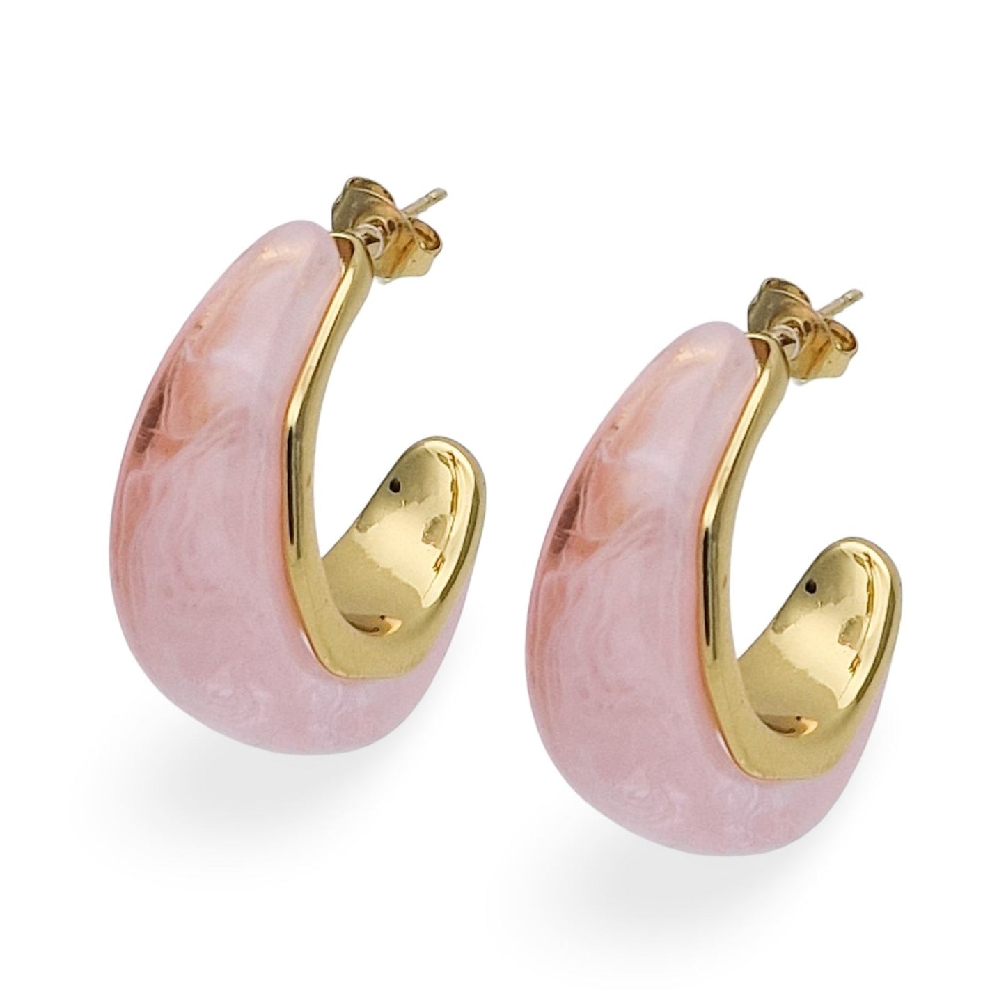 Orecchini Mezzaluna Rosa e Oro