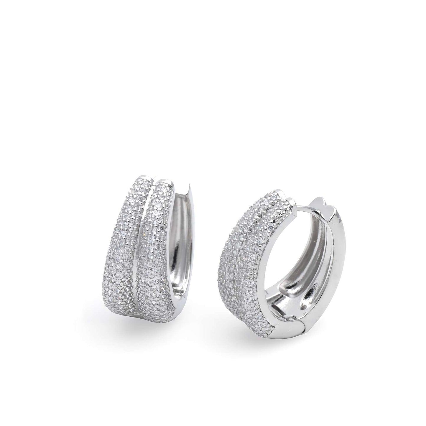 Orecchini Ovali Argentati con Zirconi