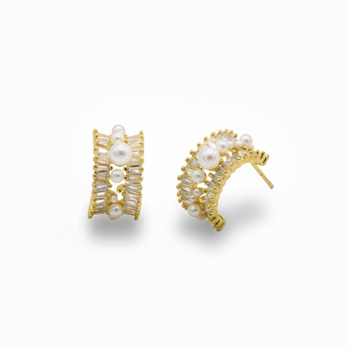 Orecchini Semicerchio Perline e Cristalli Gold Gaiè Bijoux