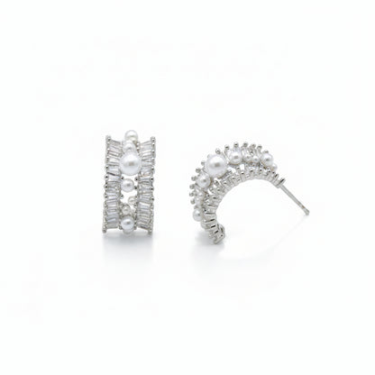 Orecchini Semicerchio Perline e Cristalli Silver Gaiè Bijoux