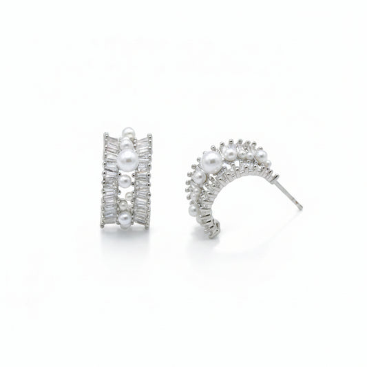 Orecchini Semicerchio Perline e Cristalli Silver Gaiè Bijoux