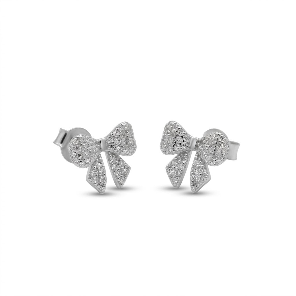 Orecchini a Lobo a Fiocco in Argento 925 con Pavé di Zirconi