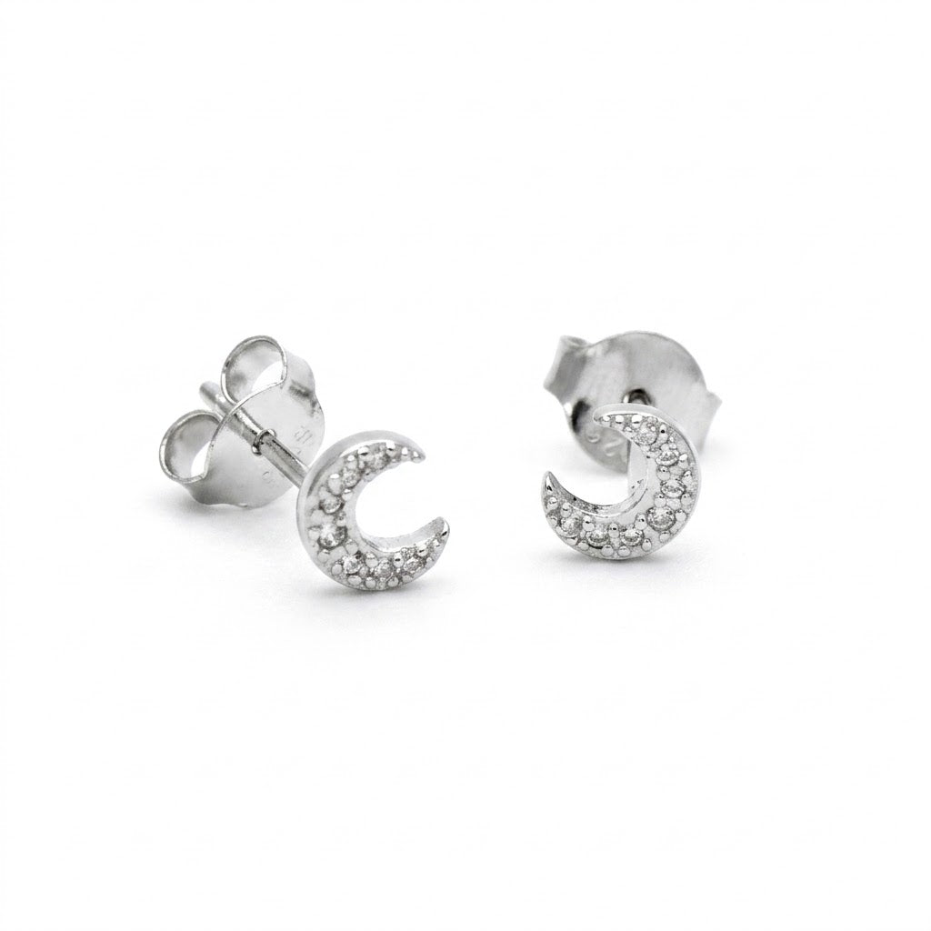 Orecchini a Lobo in Argento 925 a Mezzaluna con Pavé di Zirconi